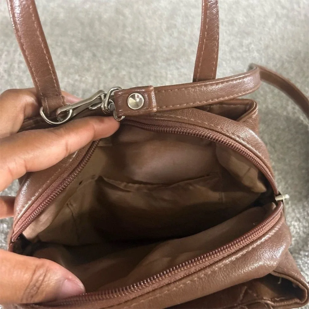 Unbranded Vintage Brown Leather Crossbody Bag Unisex Casual